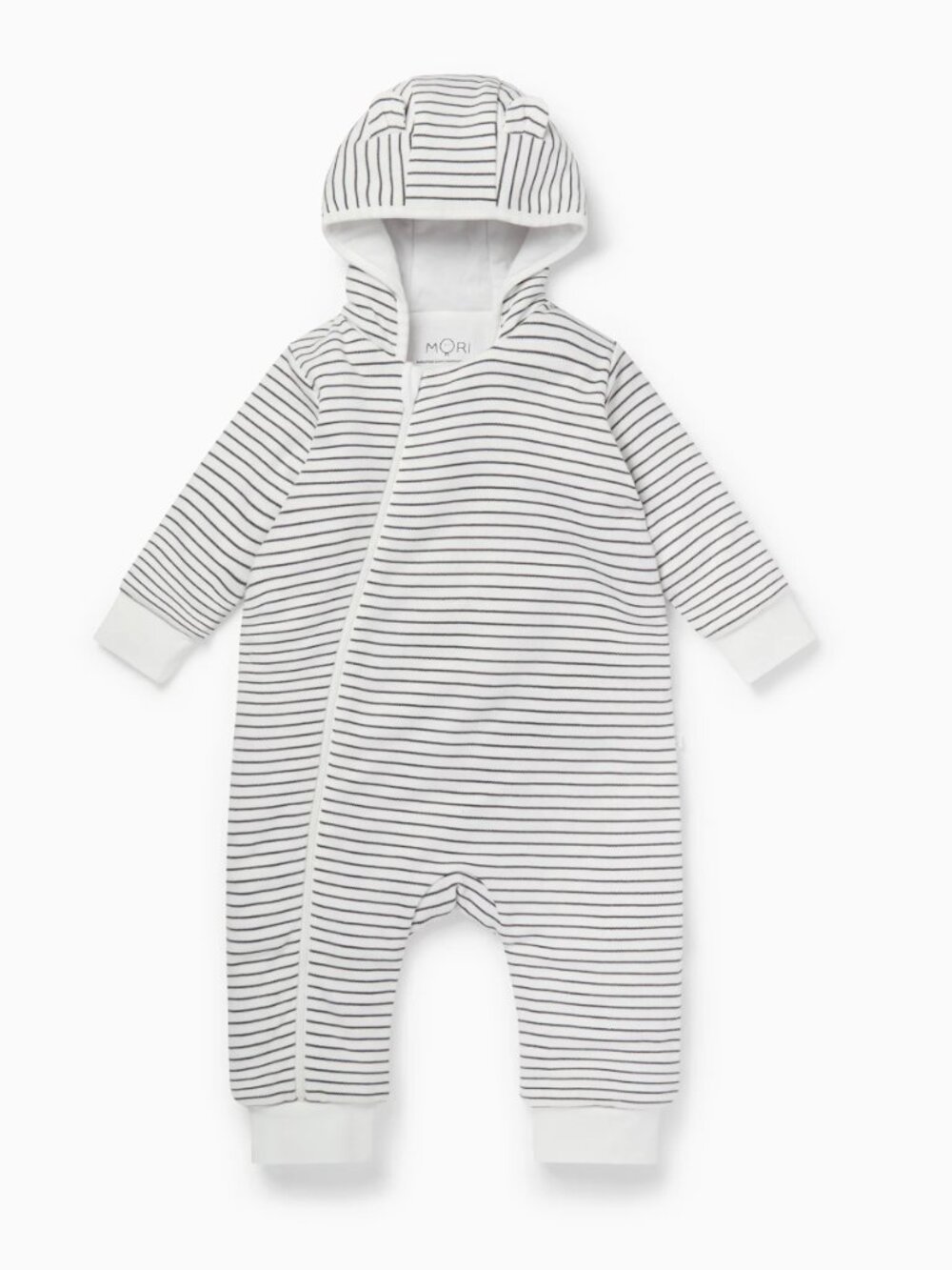 MORI Pramsuit in grey stripe 18-24M